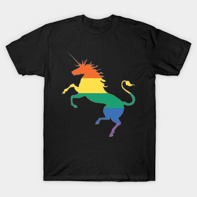 Scottish Rainbow Pride Flag Rearing Unicorn Silhouette T-Shirt by MacPean